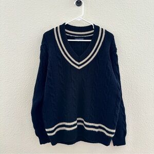 Brandy Melville Oversized V-Neck Sweater - Preppy Academia Varsity Tennis - OS